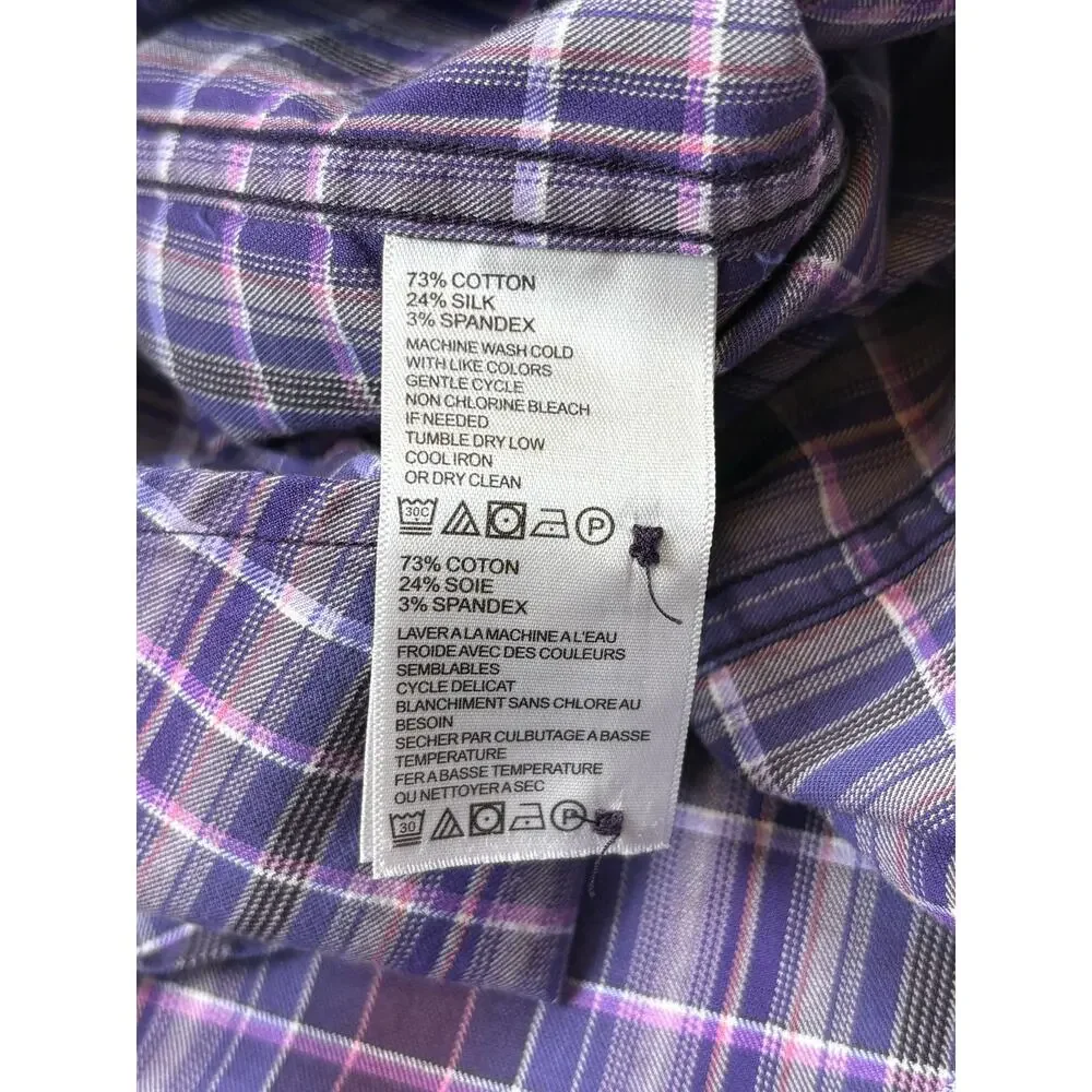 Tommy Bahama Lazlo Plaid Long Sleeve Button Shirt Men's Large Purple Cotton Silk